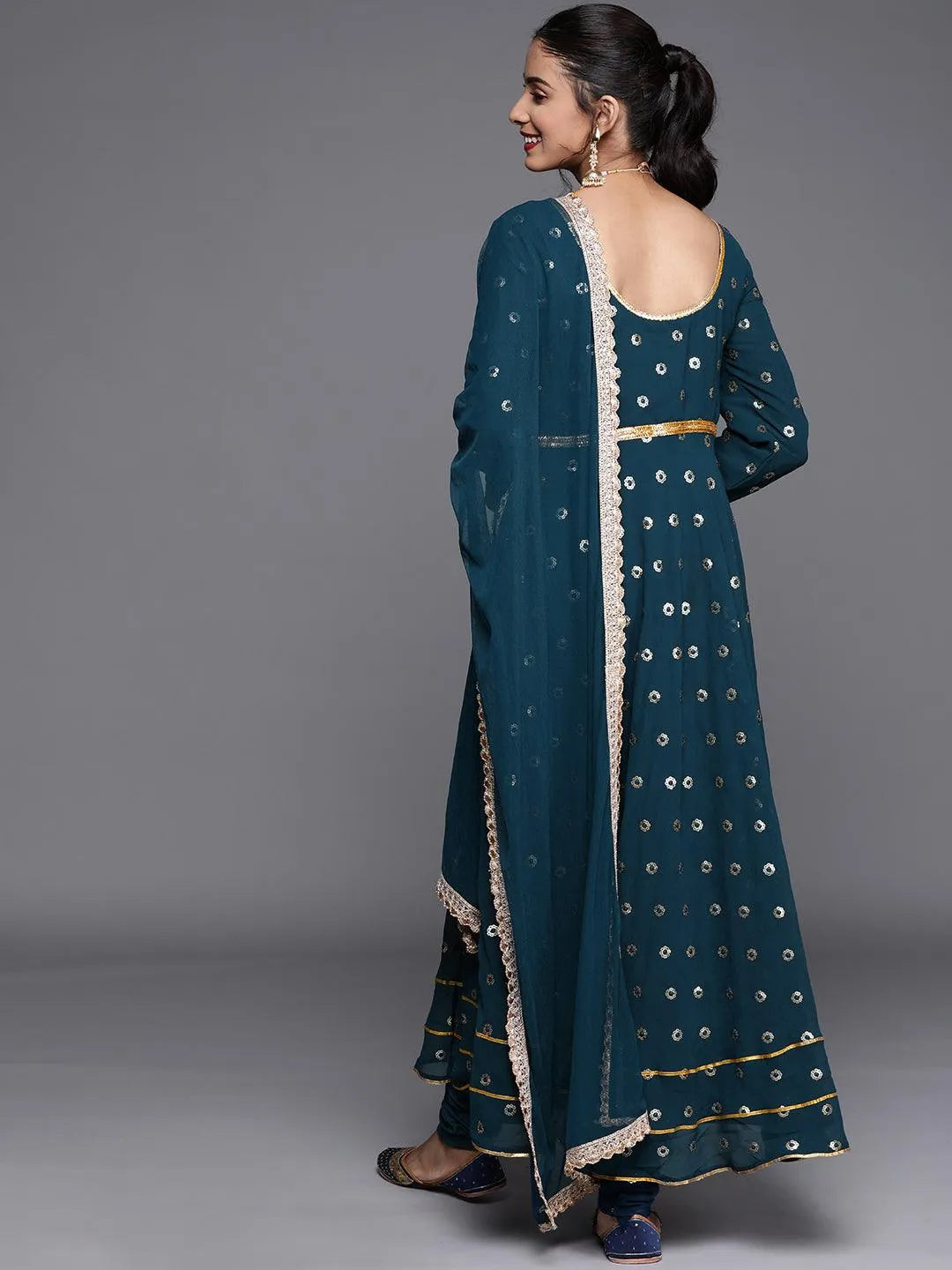 Blue Embroidered Georgette Suit Set - Libas 