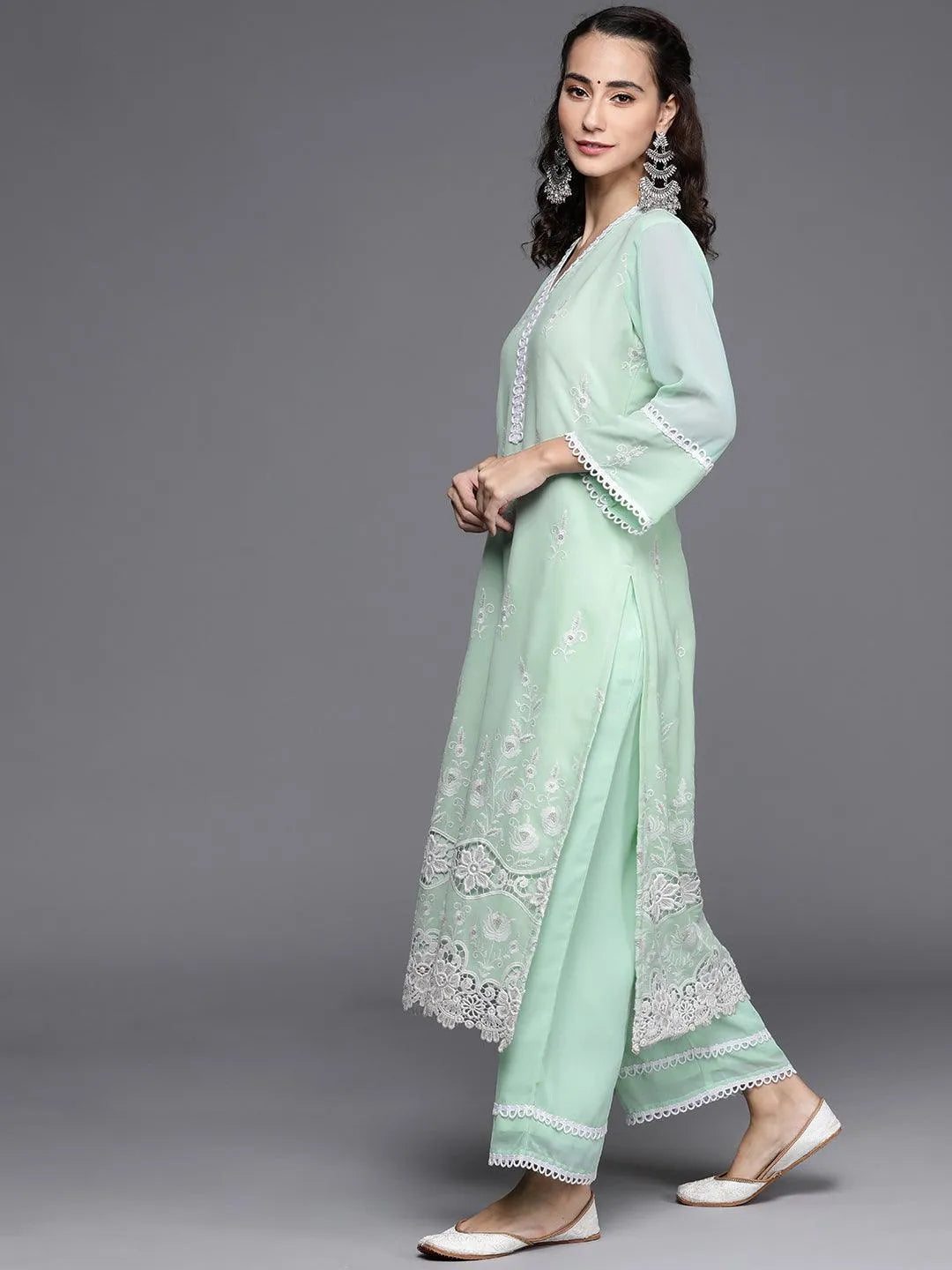 Blue Embroidered Georgette Suit Set - Libas 