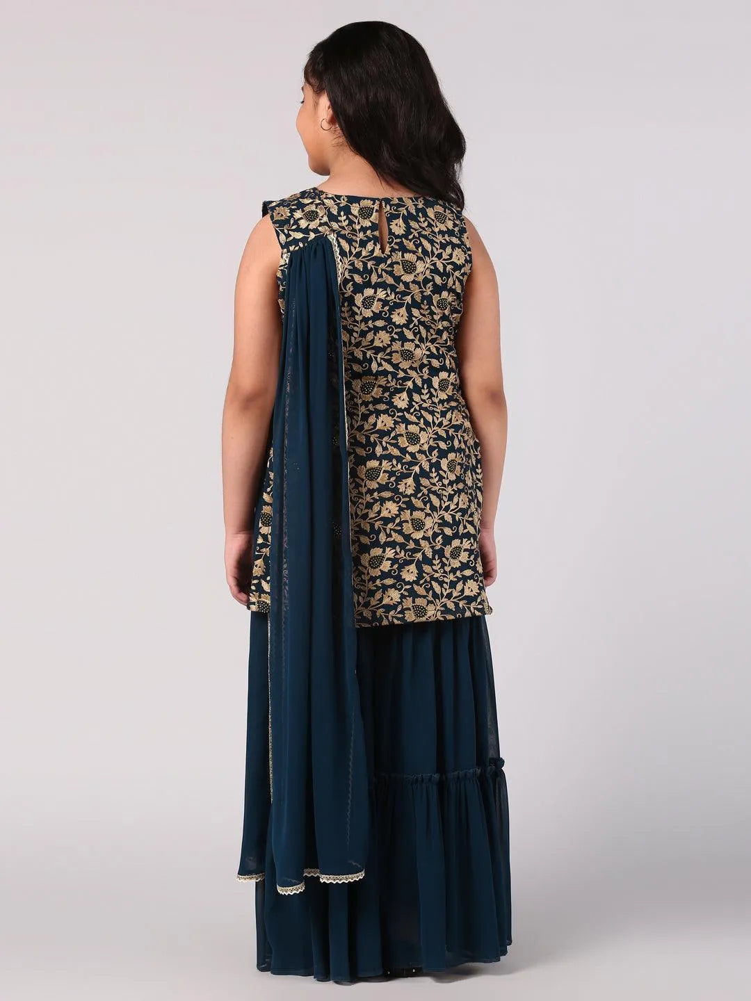 Blue Embroidered Georgette Suit Set - Libas