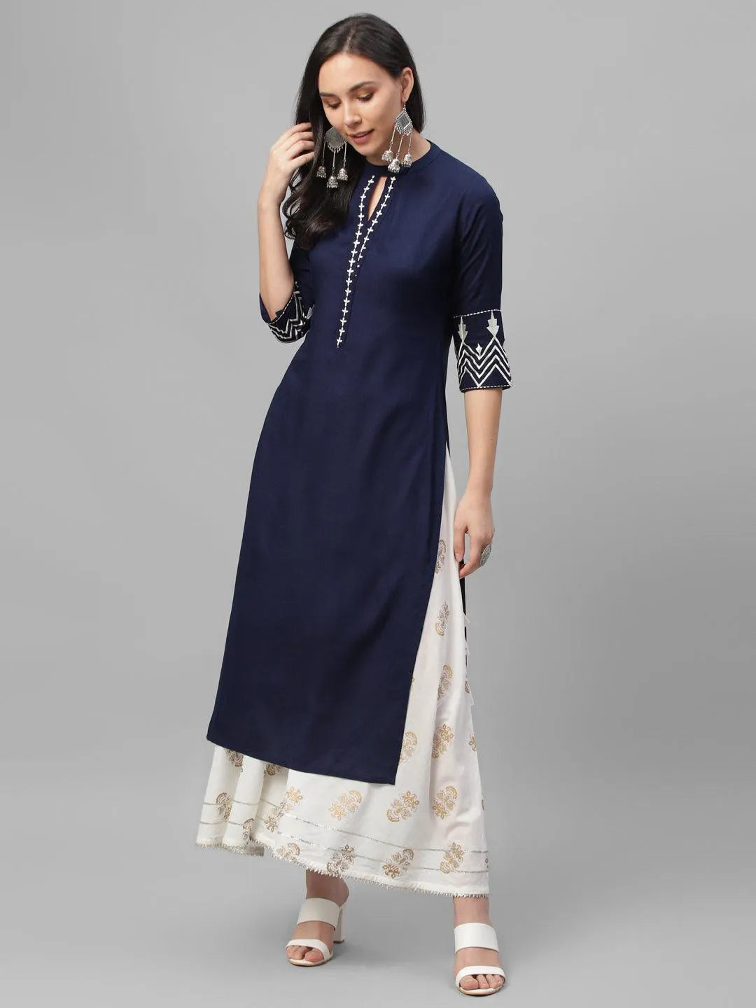 Blue Embroidered Rayon Kurta - Libas