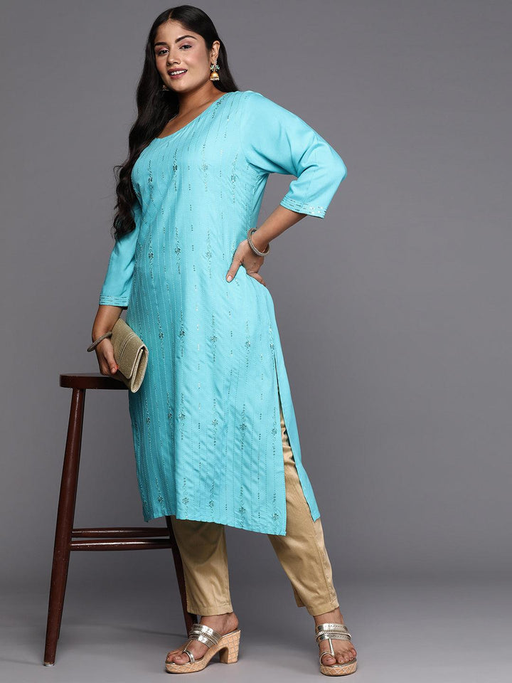 Blue Embroidered Rayon Straight Kurta - Libas