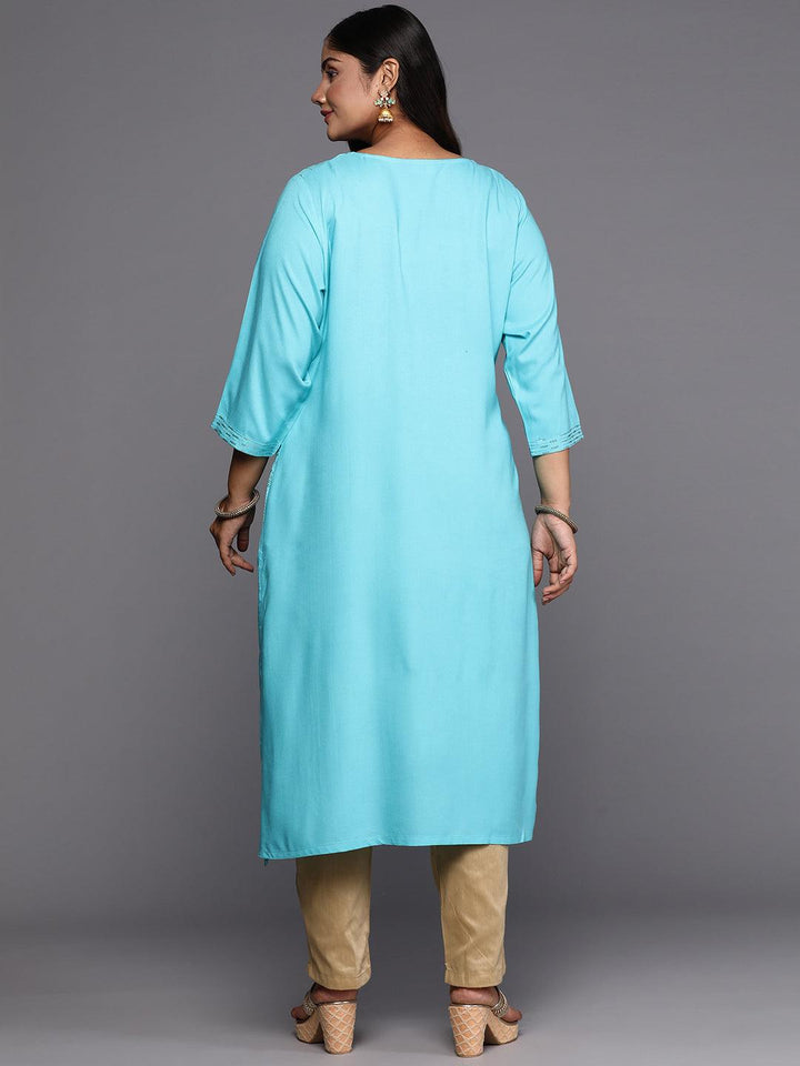 Blue Embroidered Rayon Straight Kurta - Libas