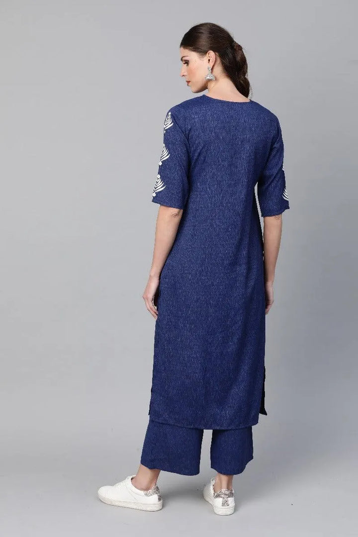 Blue Embroidered Rayon Kurta Set - Libas