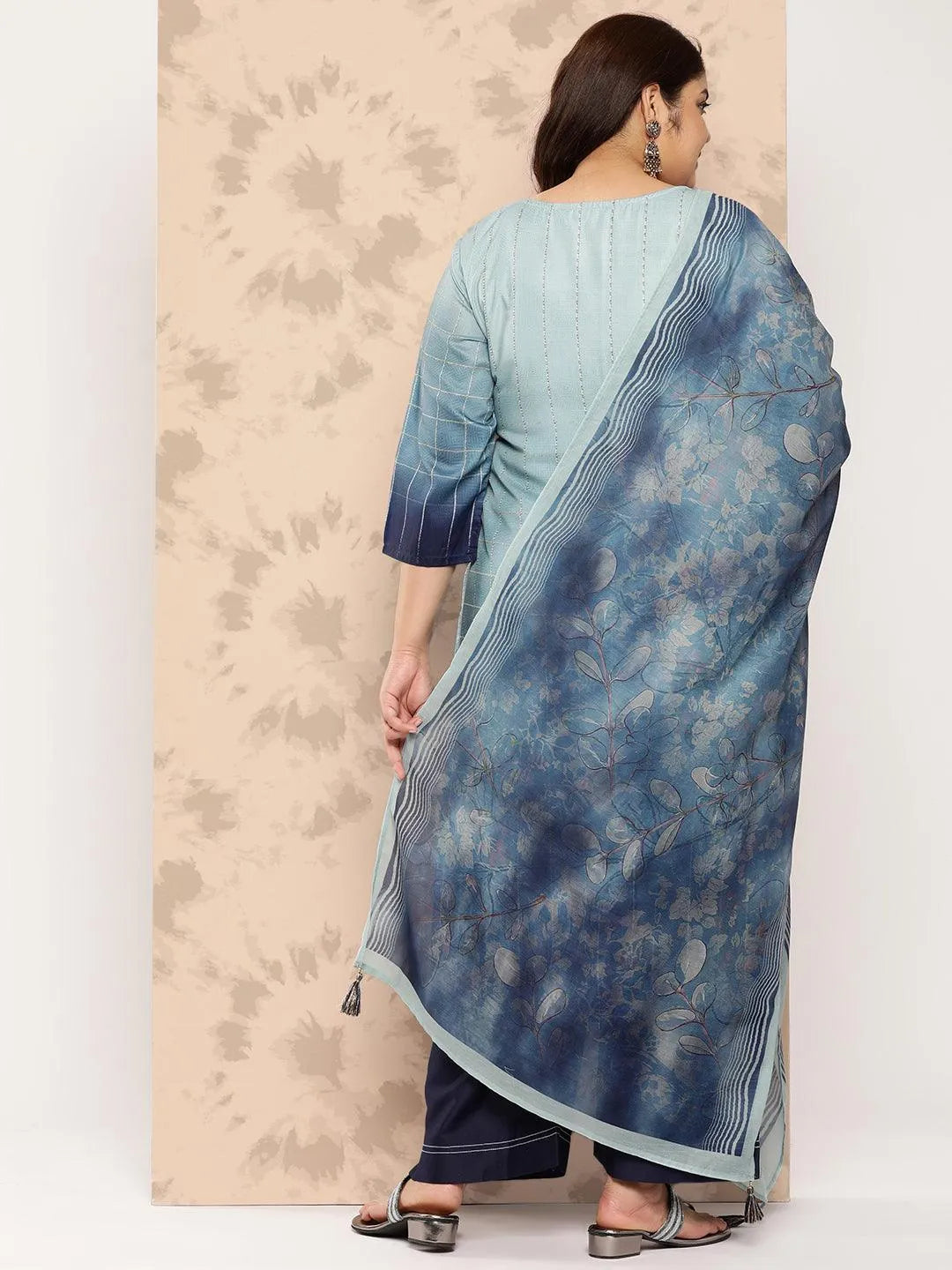 Blue Embroidered Silk Blend Straight Kurta With Trousers and Dupatta - Libas