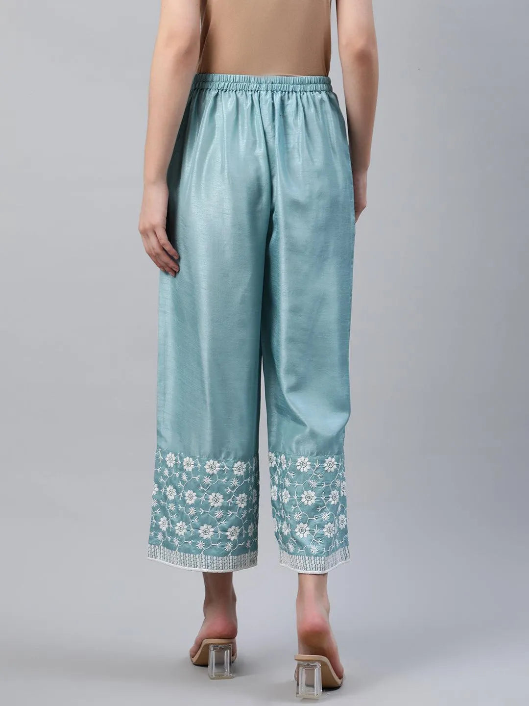 Blue Embroidered Silk Palazzos - Libas