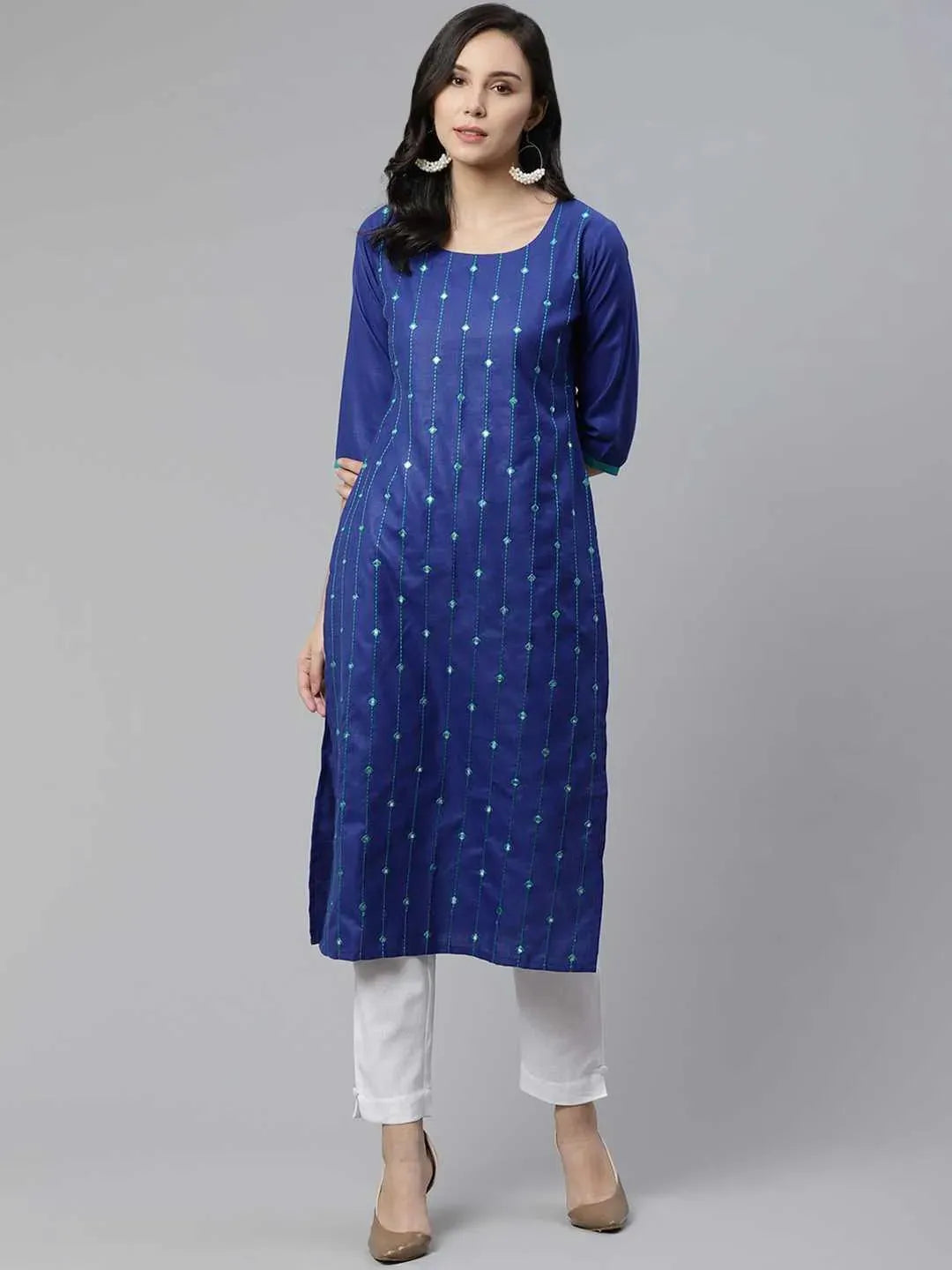 

Buy Blue Mirror Work Cotton Kurta - 8807O-XS | Libas Ethnic Wear Online