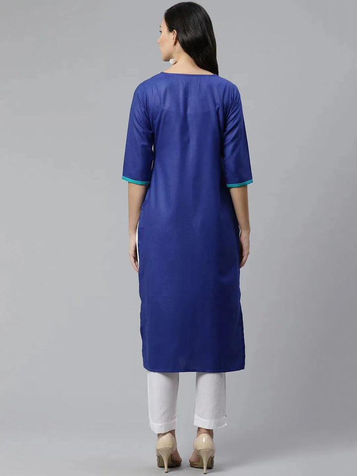 Blue Mirror Work Cotton Kurta - Libas