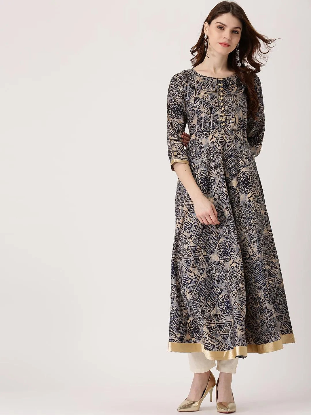 Blue Printed Chanderi Silk Kurta - Libas