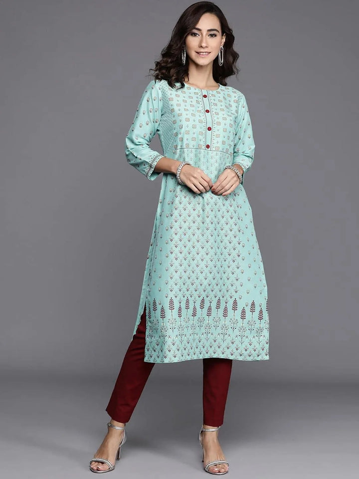 Blue Printed Chanderi Silk Kurta - Libas