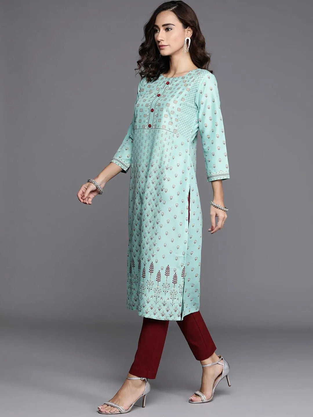 Blue Printed Chanderi Silk Kurta - Libas 