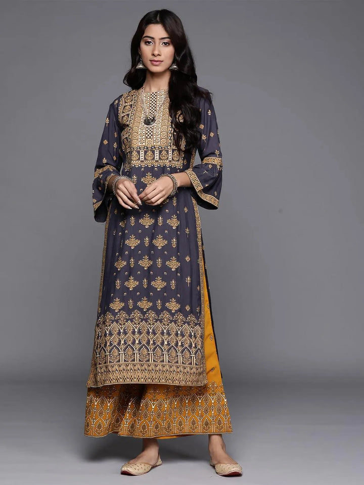 Blue Printed Chanderi Silk Kurta - Libas