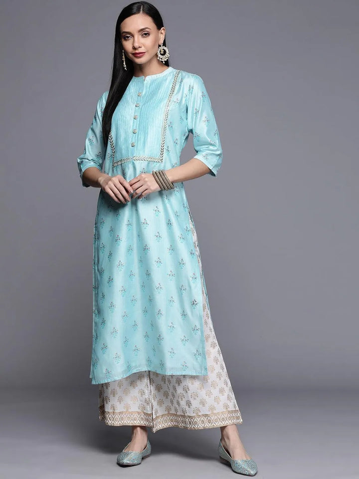 Blue Printed Chanderi Silk Kurta - Libas