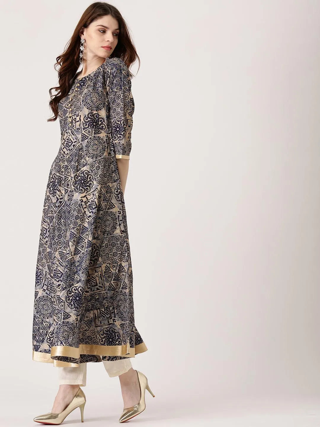 Blue Printed Chanderi Silk Kurta - Libas 