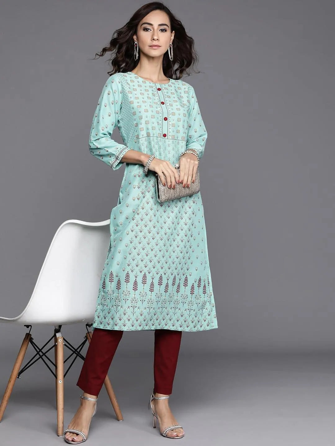 Blue Printed Chanderi Silk Kurta - Libas 