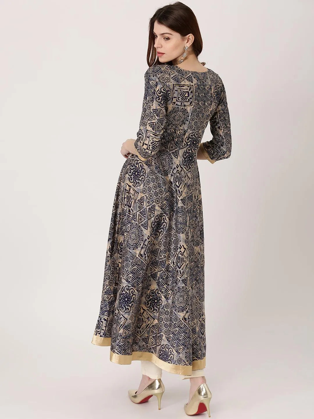 Blue Printed Chanderi Silk Kurta - Libas 