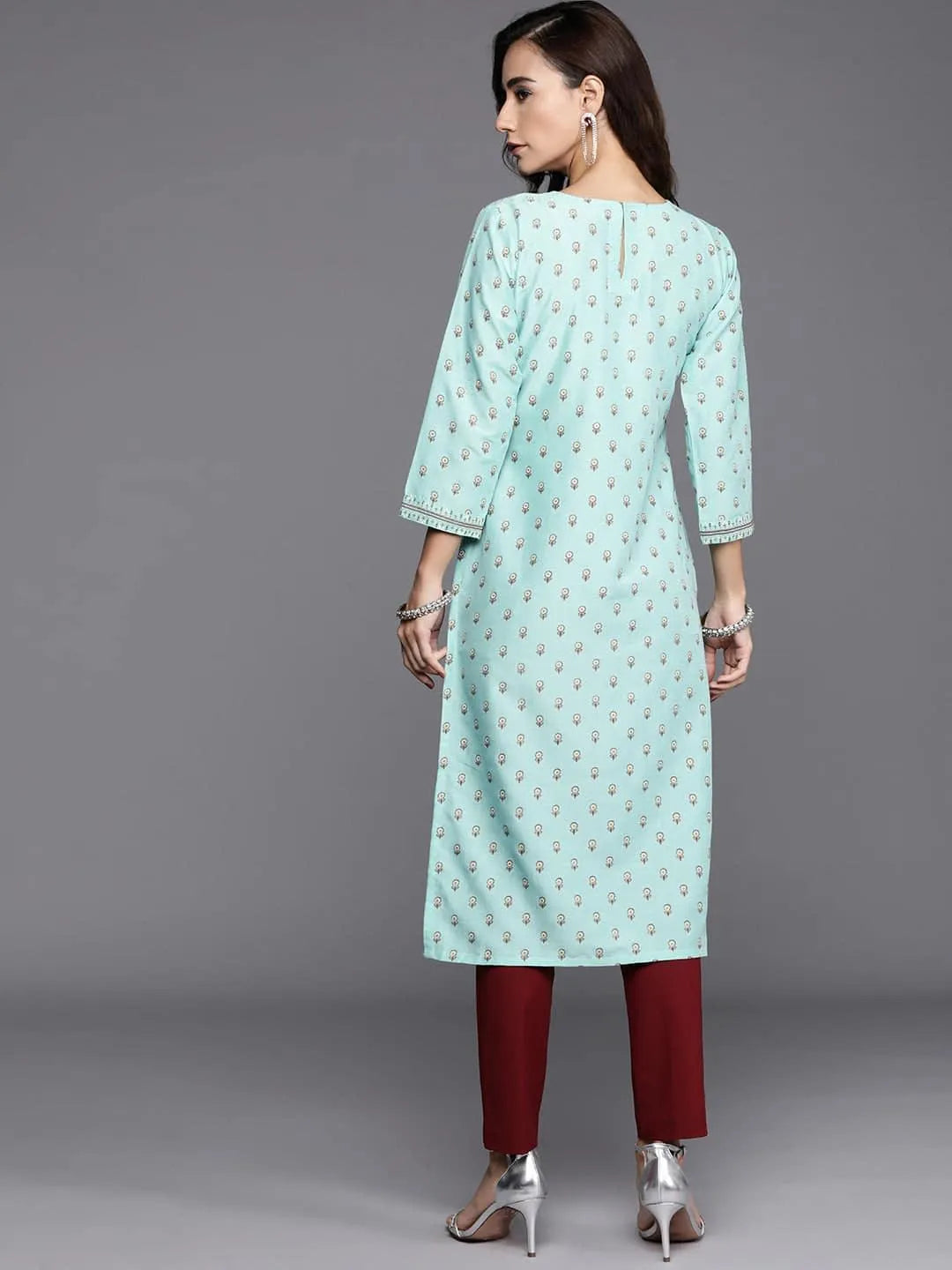 Blue Printed Chanderi Silk Kurta - Libas 