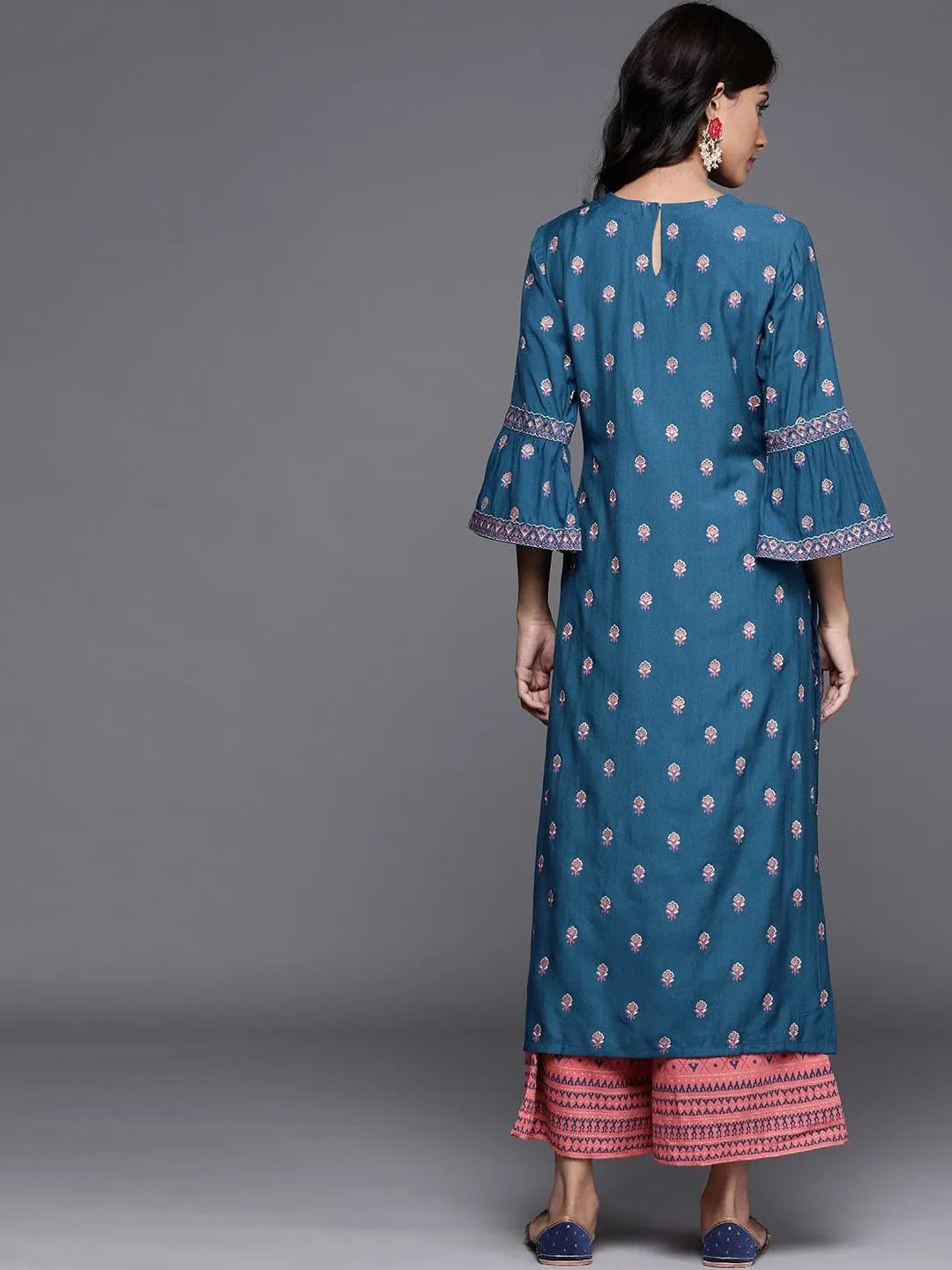 Blue Printed Chanderi Silk Kurta - Libas 