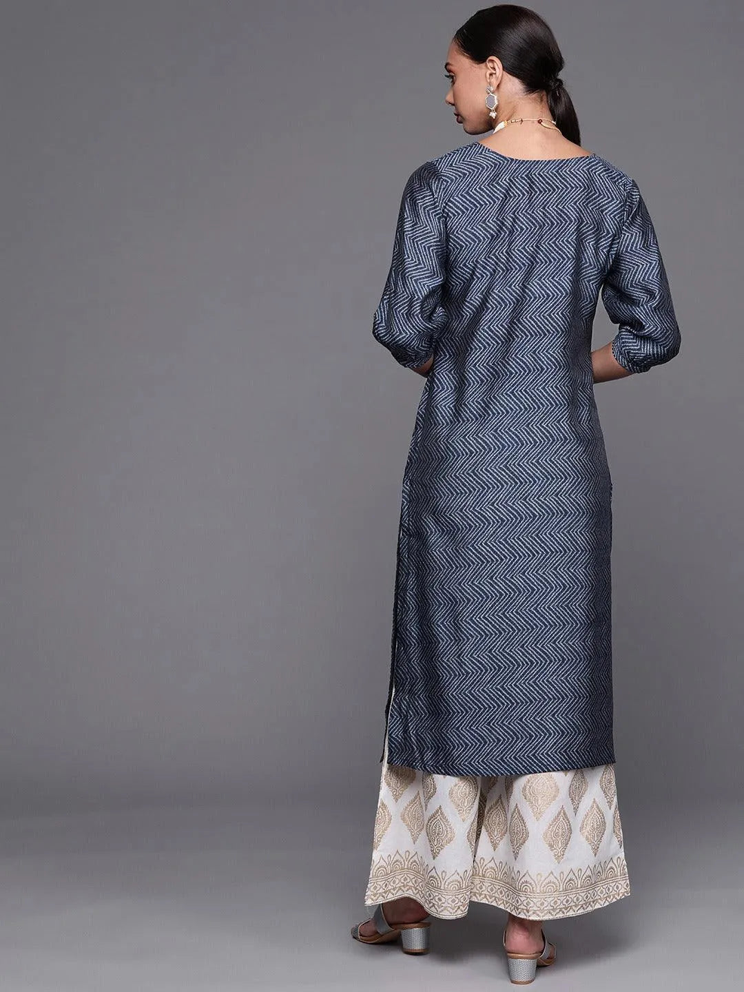 Blue Printed Chanderi Silk Kurta - Libas 