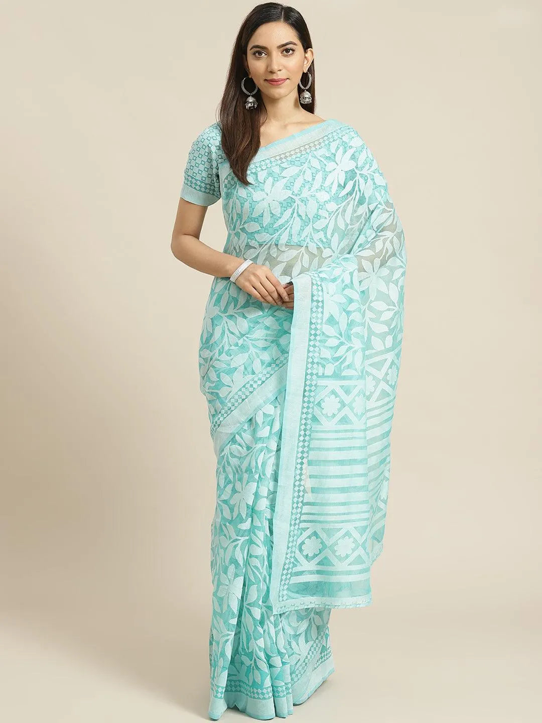 Blue Printed Chiffon Saree - Libas 