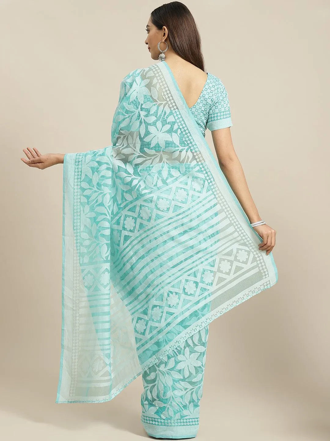 Blue Printed Chiffon Saree - Libas 