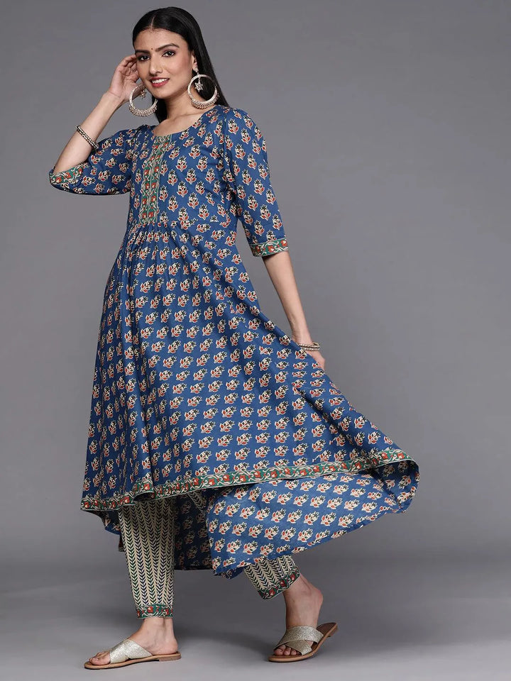 Blue Printed Cotton Suit Set - Libas