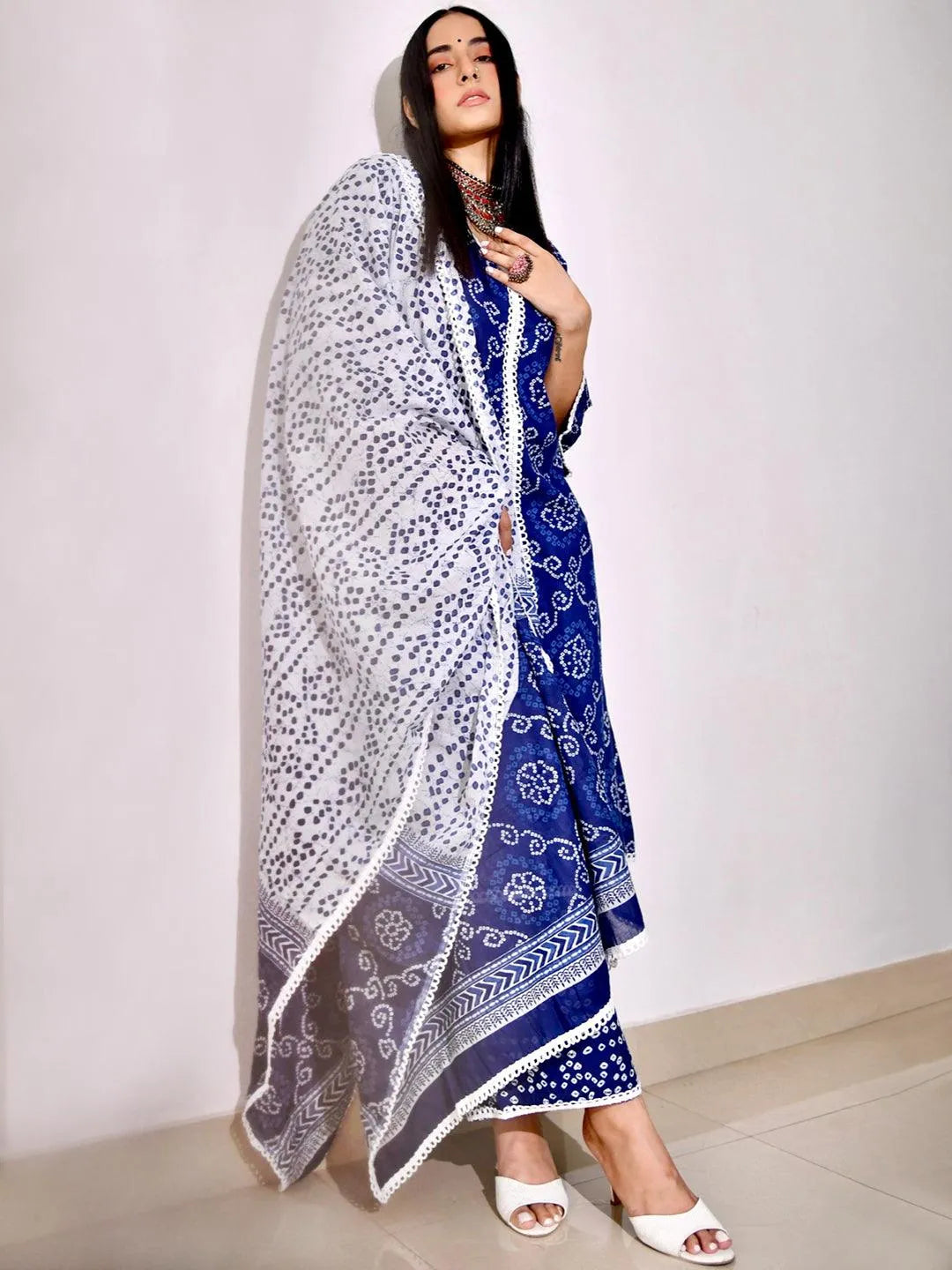 Blue Printed Cotton Suit Set - Libas 