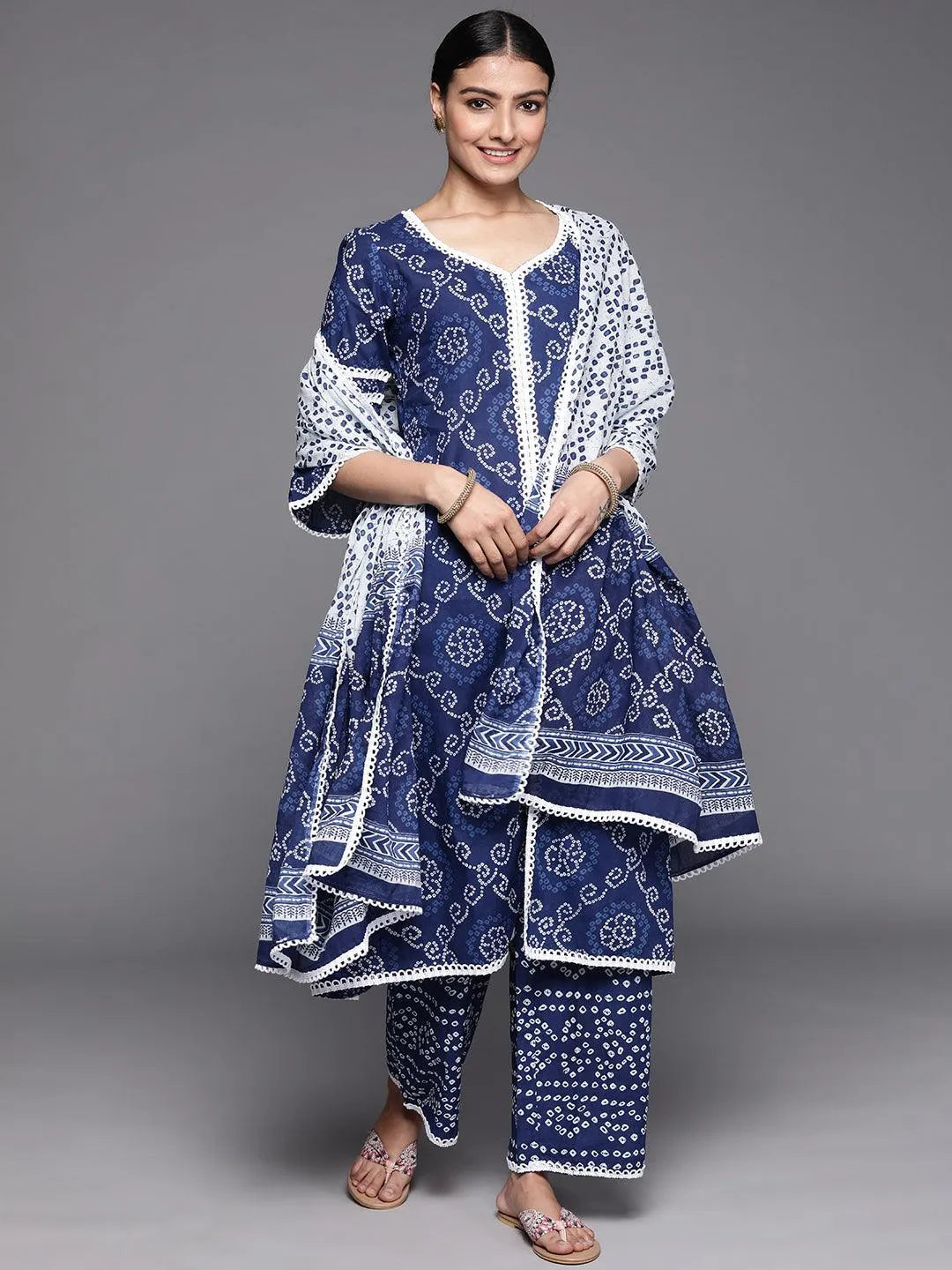 Blue Printed Cotton Suit Set - Libas 