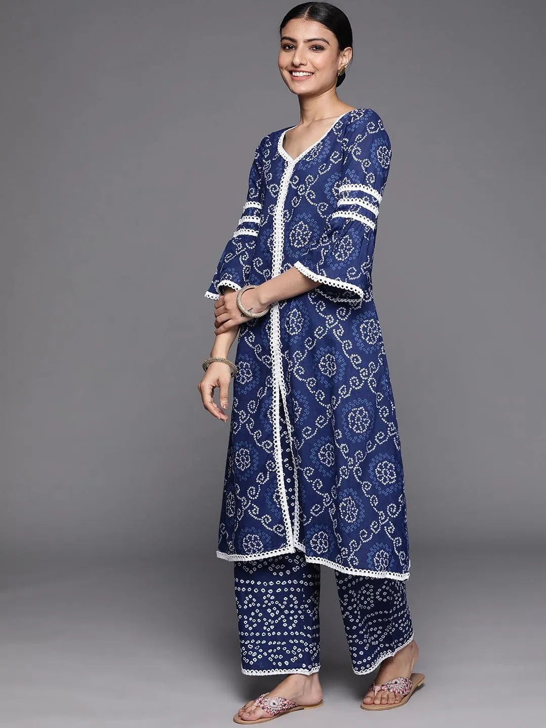 Blue Printed Cotton Suit Set - Libas 