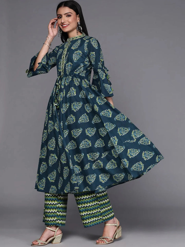 Blue Printed Cotton Suit Set - Libas