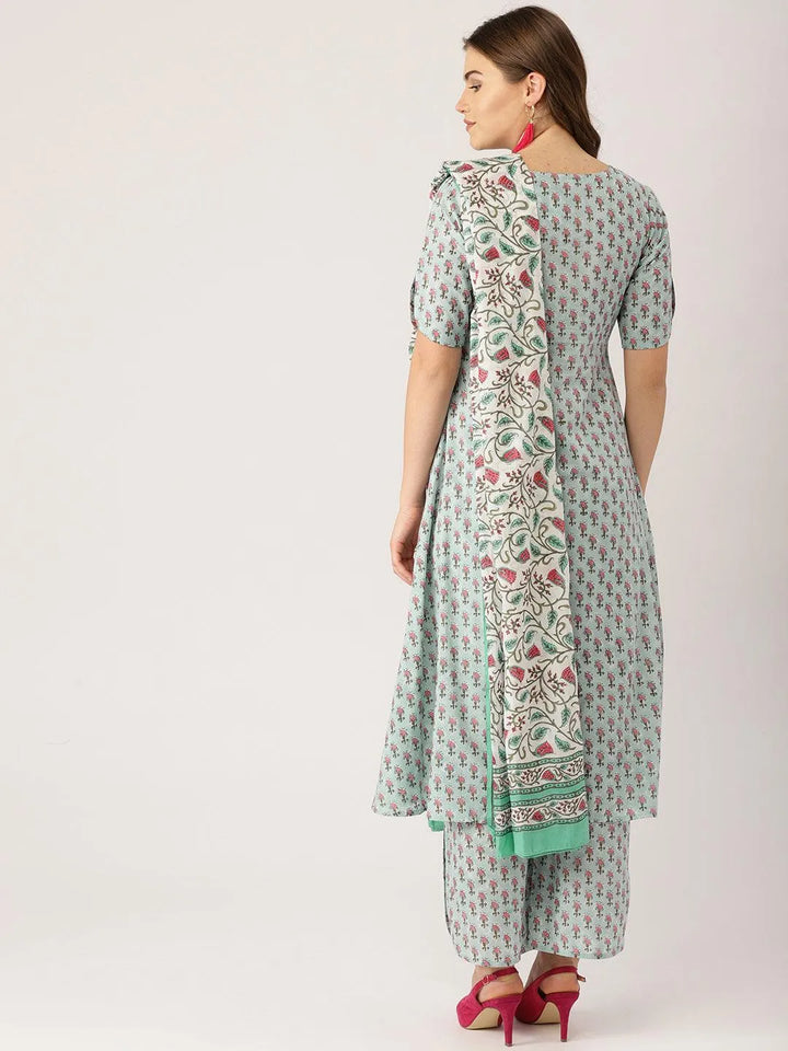 Blue Printed Cotton Suit Set - Libas