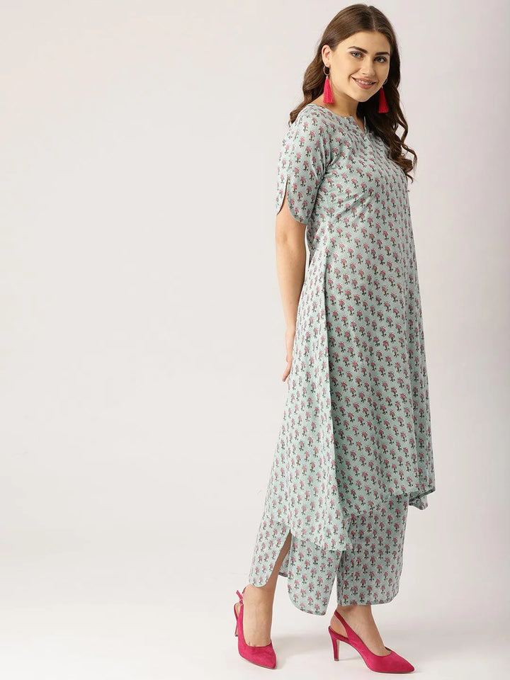 Blue Printed Cotton Suit Set - Libas