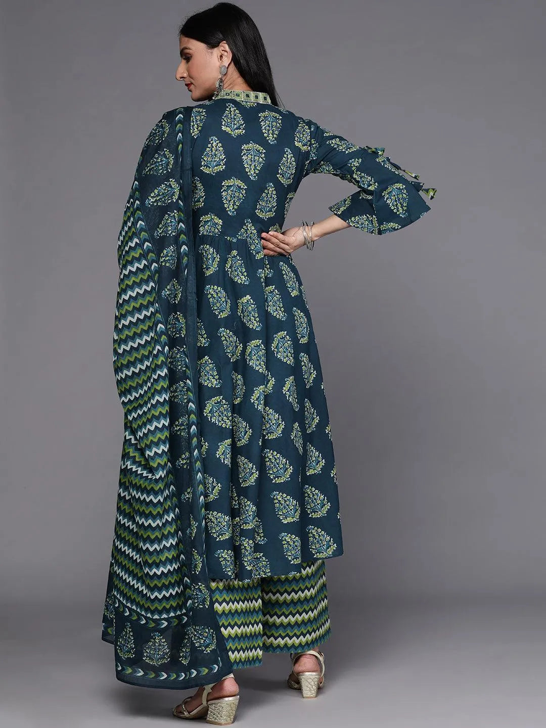 Blue Printed Cotton Suit Set - Libas