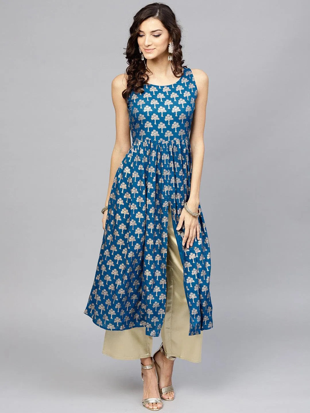 Blue Printed Cotton Kurta Set - Libas 