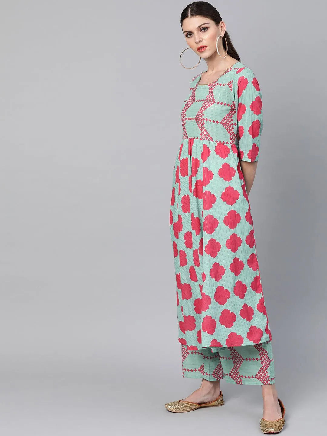 Blue Printed Cotton Kurta Set - Libas 