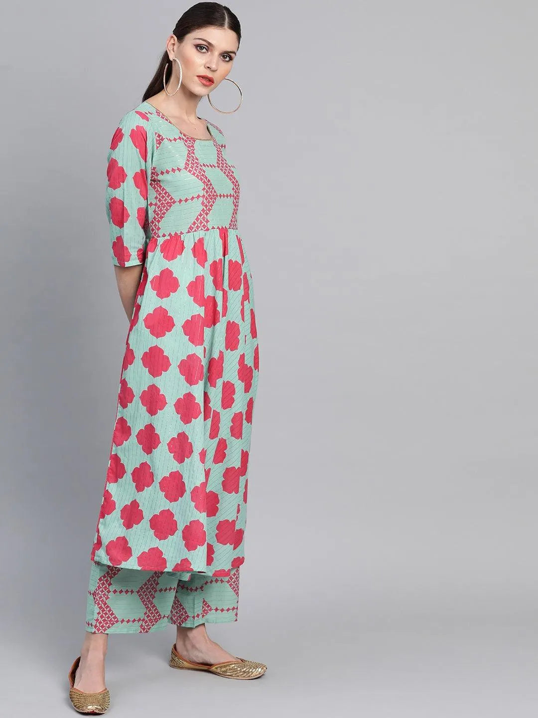 Blue Printed Cotton Kurta Set - Libas 