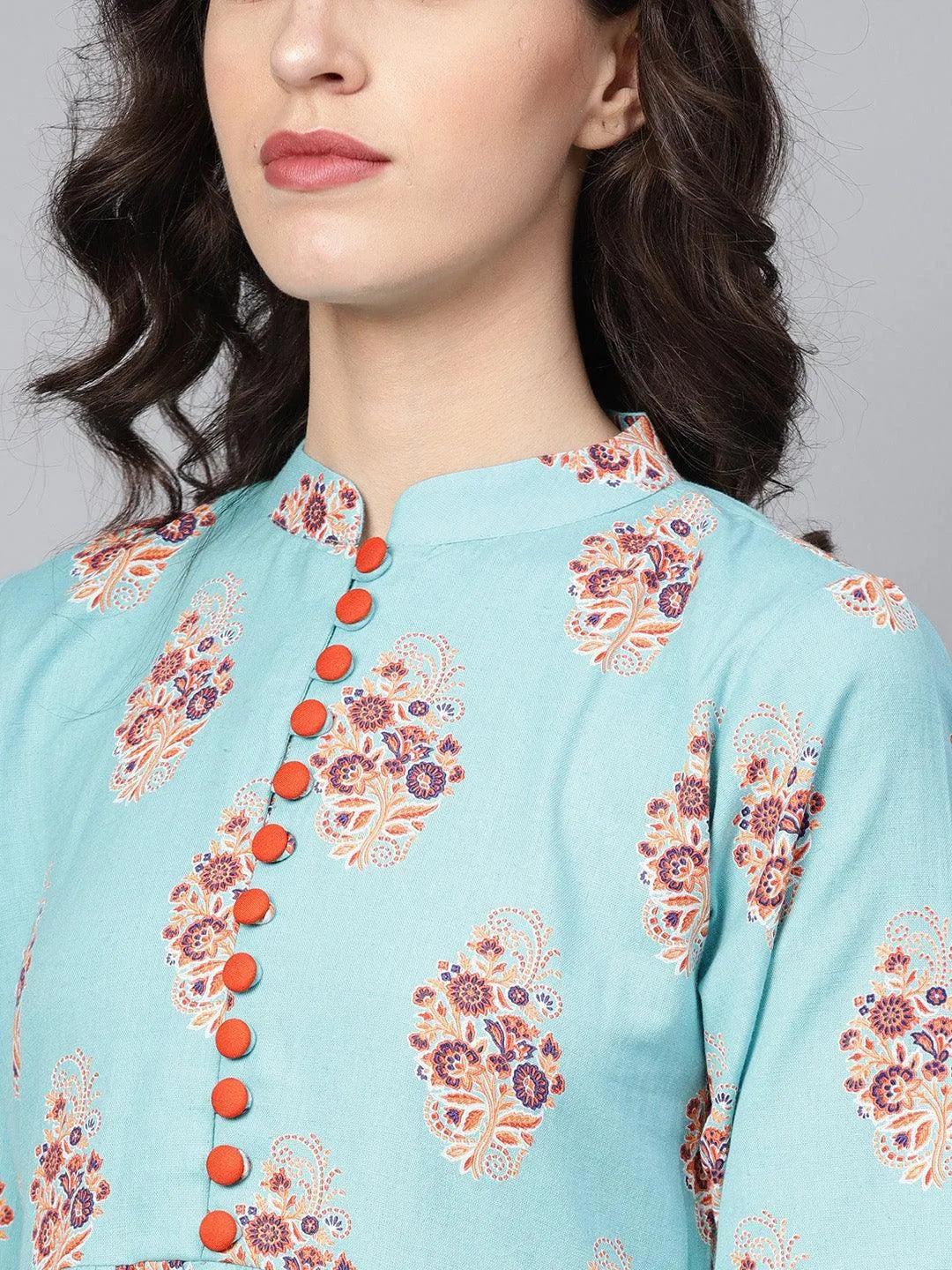 Blue Printed Cotton Kurta Set - Libas 