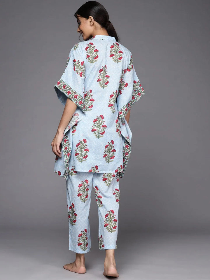 Blue Printed Cotton Night Suit - Libas