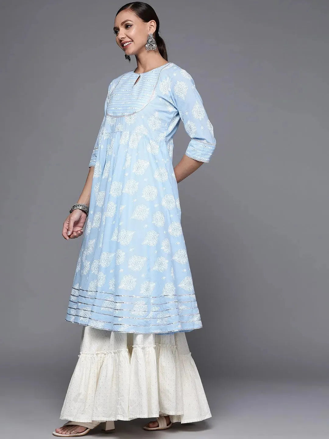 

Blue Printed Cotton Anarkali Kurta