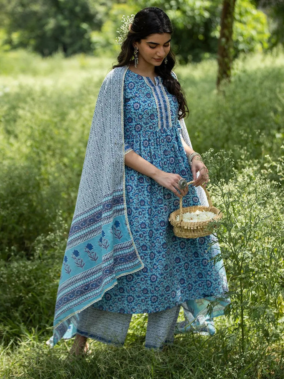 Blue Printed Cotton Suit Set - Libas