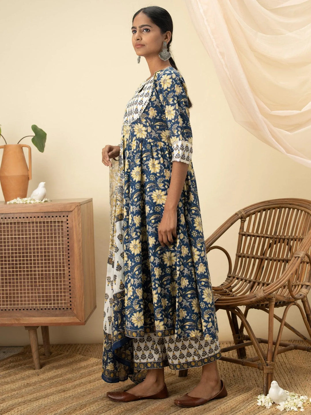 Blue Printed Cotton Suit Set - Libas 