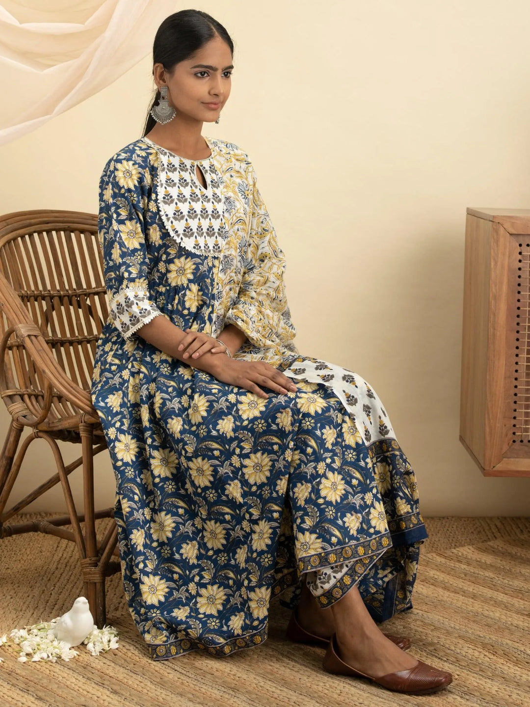 Blue Printed Cotton Suit Set - Libas