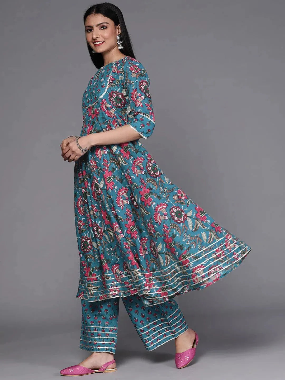 Blue Printed Cotton Suit Set - Libas