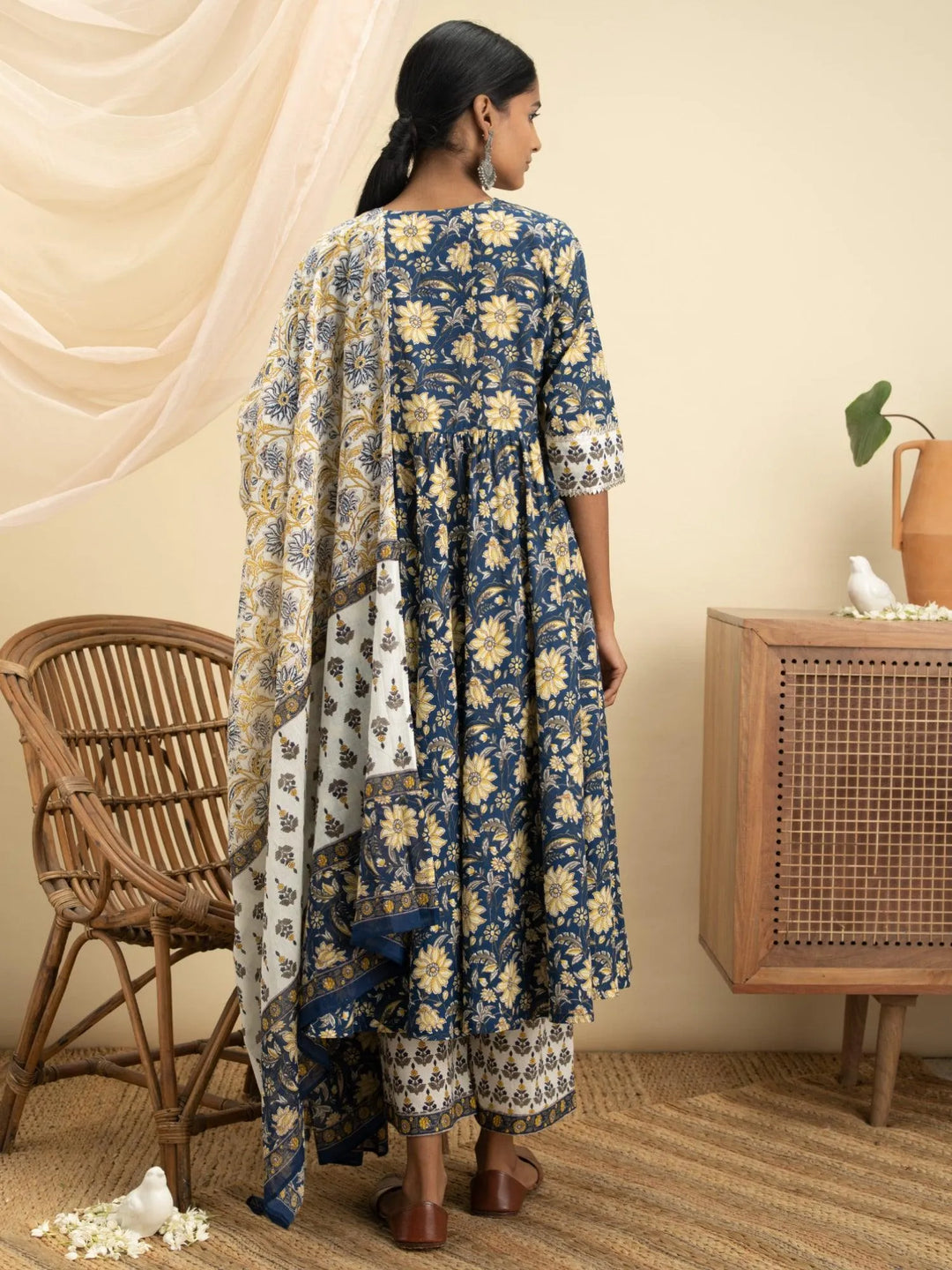 Blue Printed Cotton Suit Set - Libas 