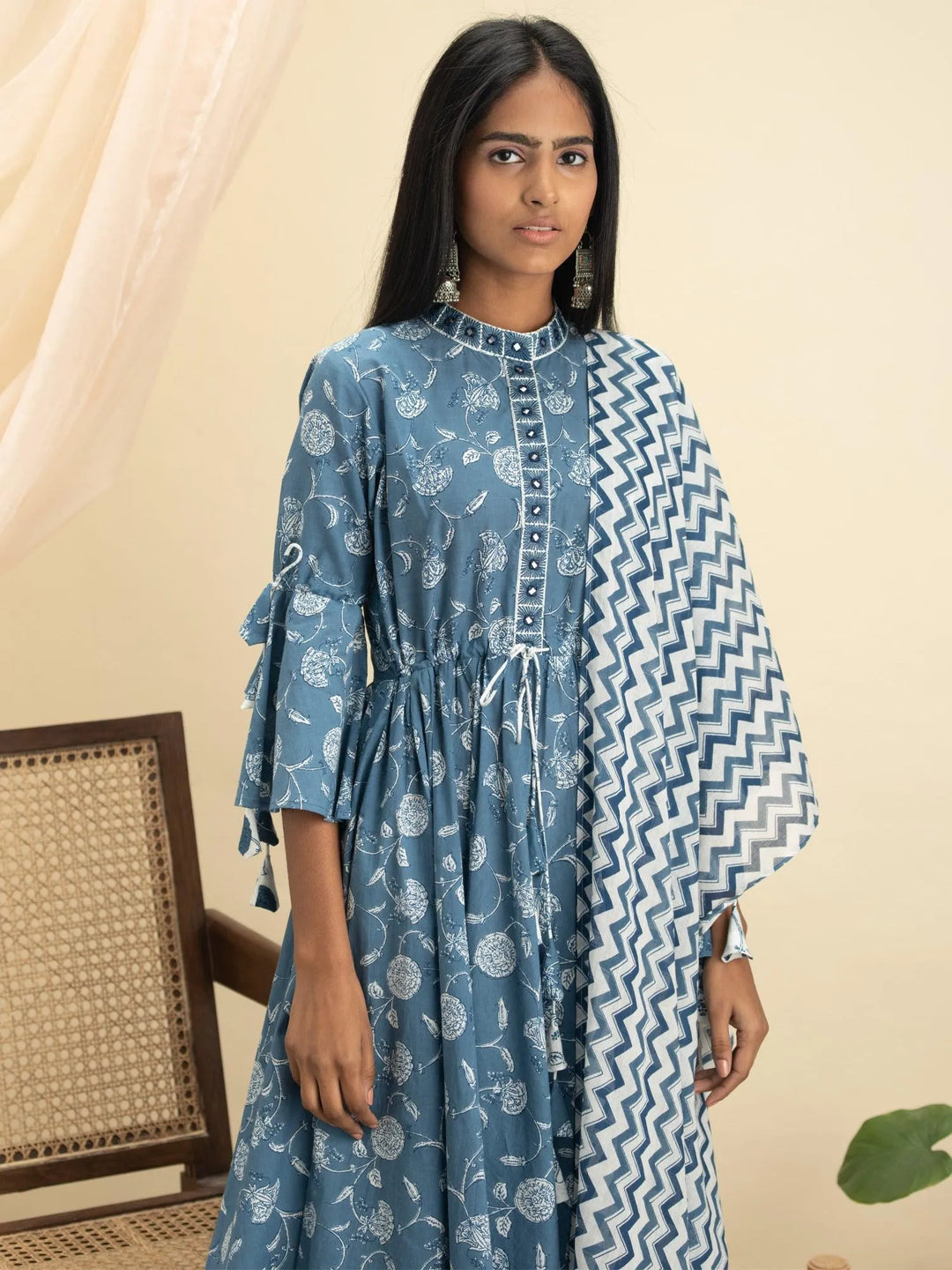 Blue Printed Cotton Suit Set - Libas