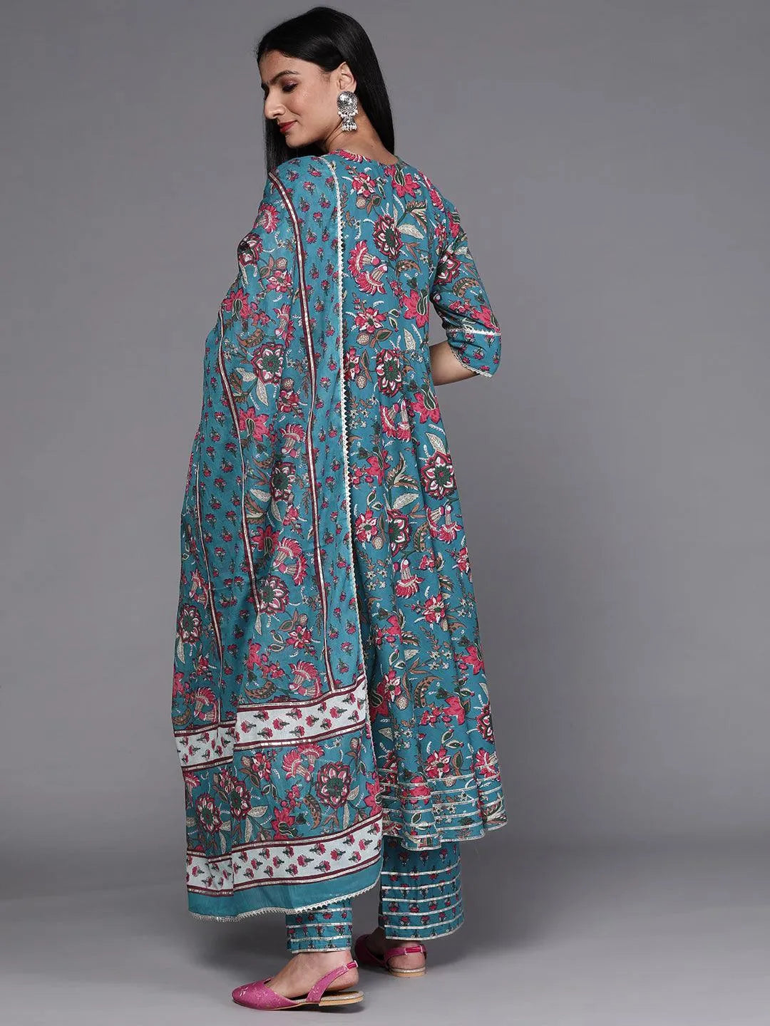 Blue Printed Cotton Suit Set - Libas 