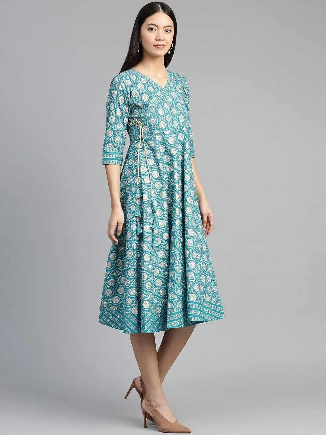 Blue Printed Cotton Dress - Libas