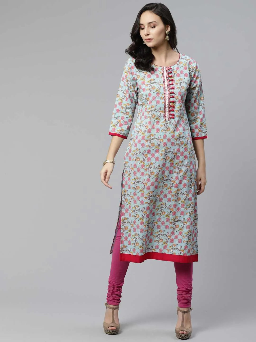 Blue Printed Cotton Kurta - Libas