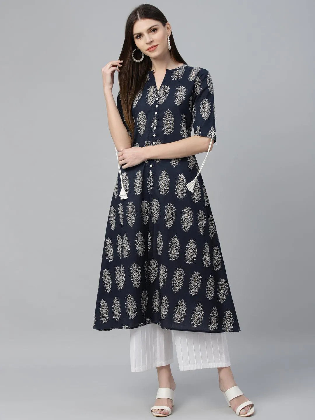 Blue Printed Cotton Kurta - Libas