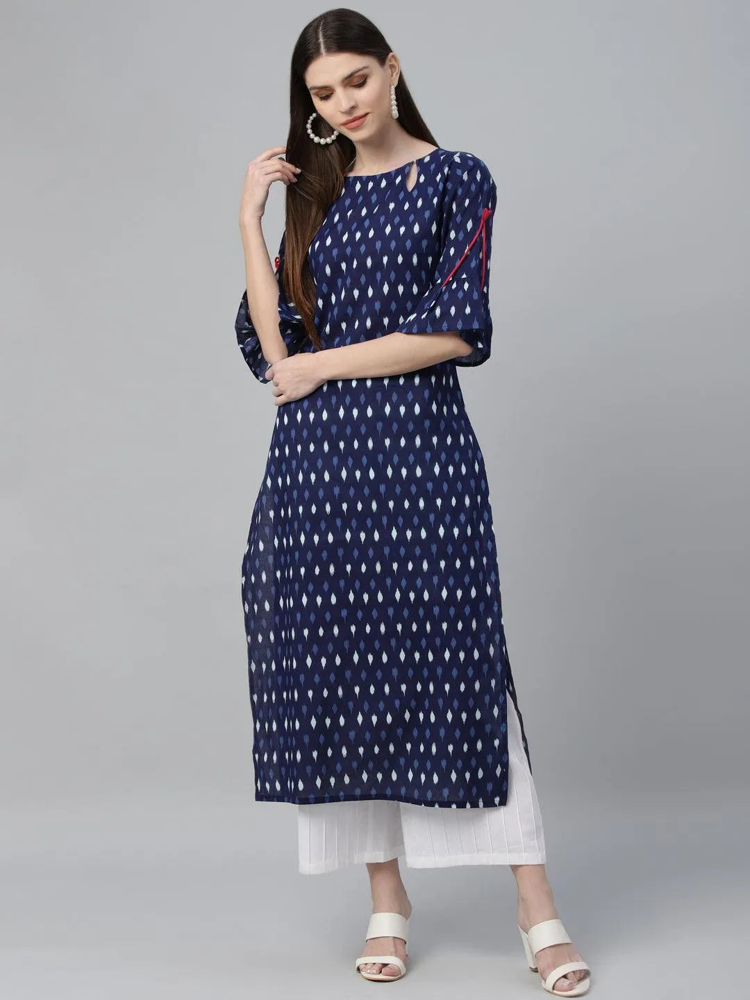 Blue Printed Cotton Kurta - Libas 