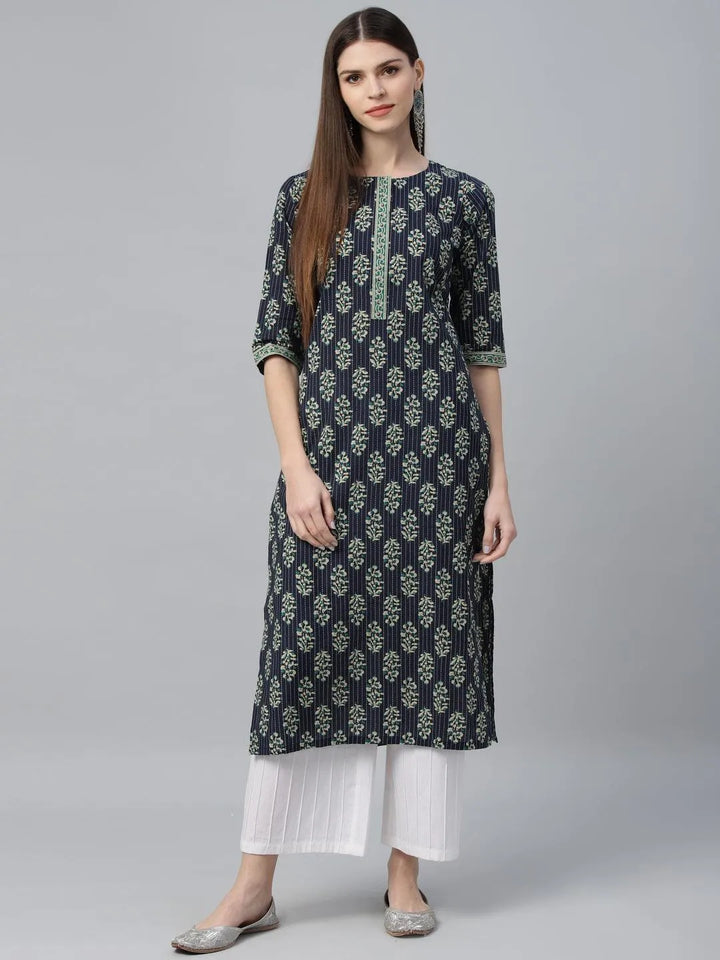 Blue Printed Cotton Kurta - Libas